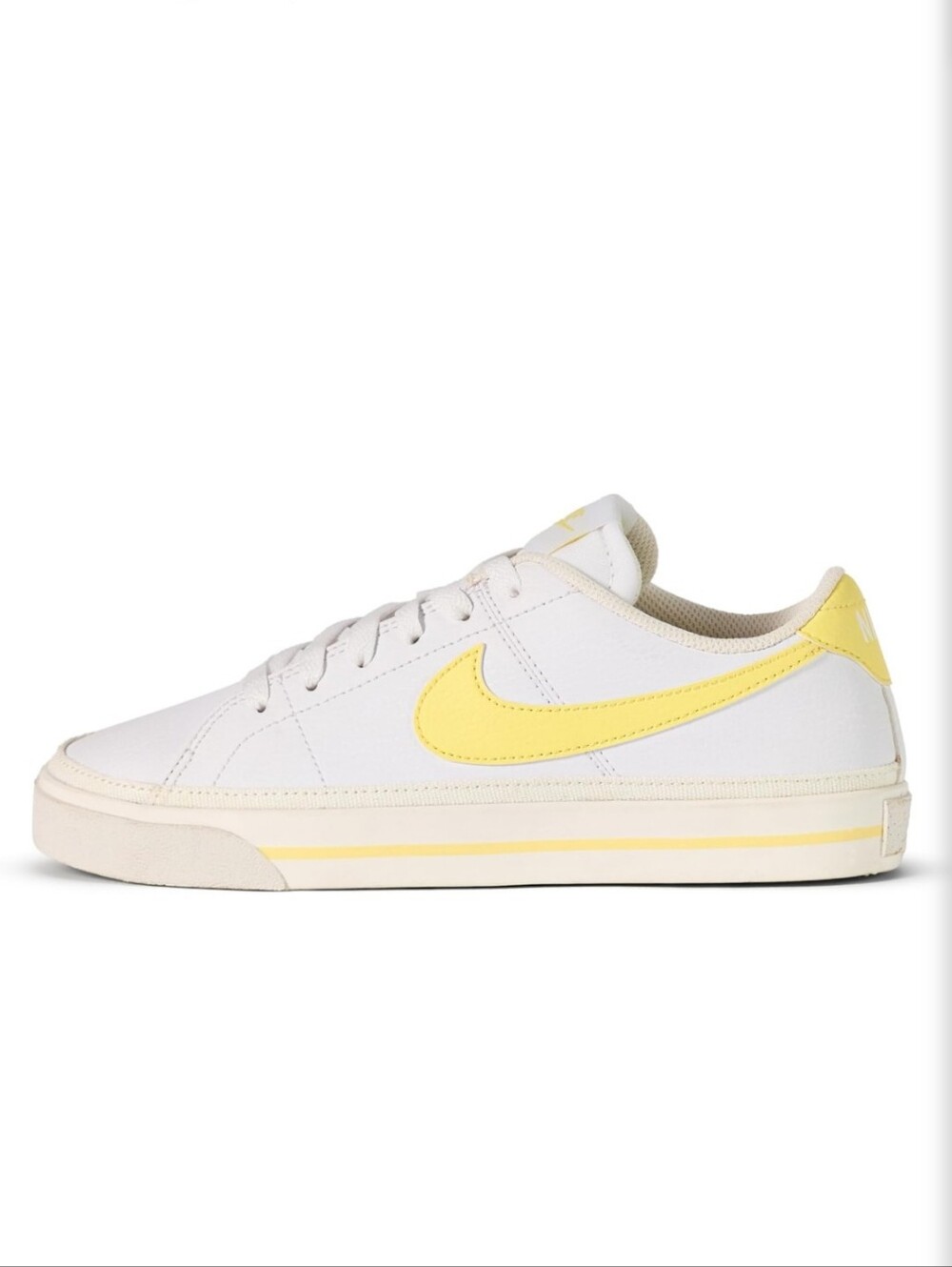 Nike Court Legacy Next Nature White Low-Top Sneakers with Pale Yellow Swoosh